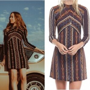 Free People Stella, Small, Brown Long Sleeve Mock Neck Dress with Back Zipper